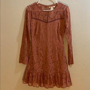 Long sleeved dusty rose lace dress